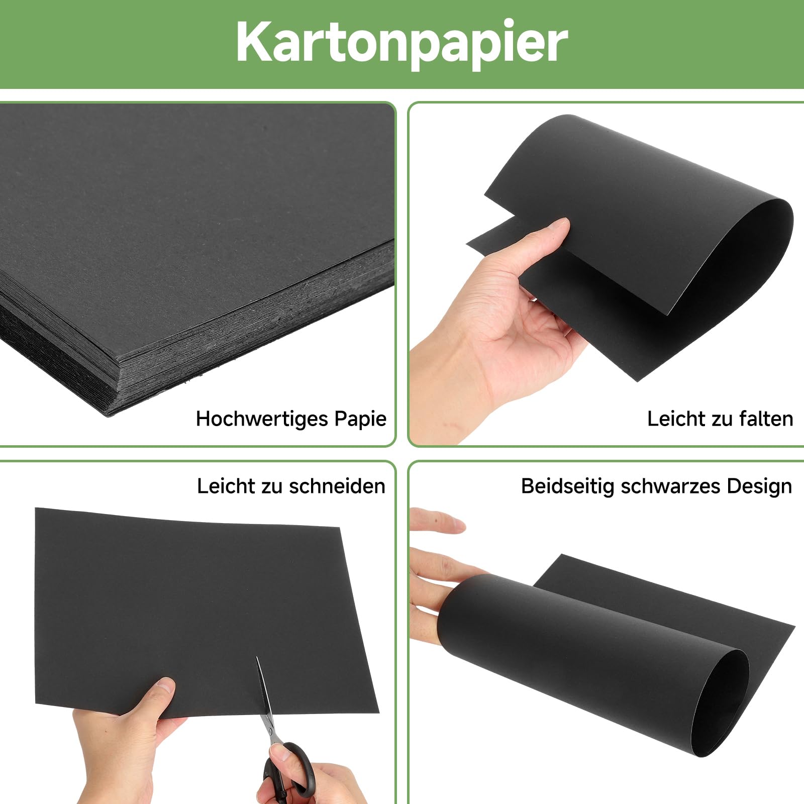 Czarny papier kolorowy A4, 180 g/m², 50 arkuszy - karton do majsterkowania, czarny, gruby papier, do drukarek laserowych i atramentowych, papier do majsterkowania do kartek DIY, rysowania, szkoły i na