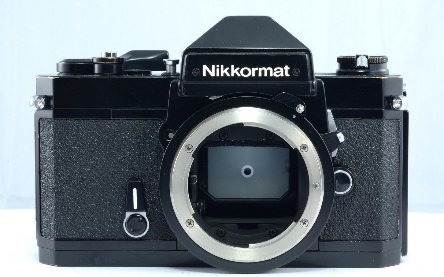 Front view of Nikon Nikkormat FT2 camera body without lens