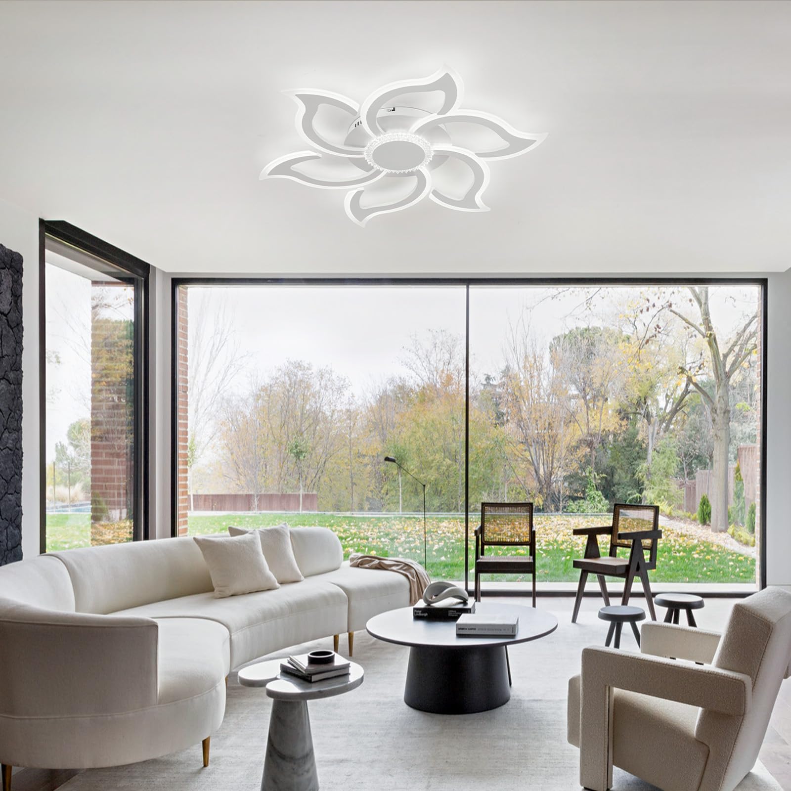 Kwiatowa Lampa Sufitowa LED Z Możliwością Nowoczesne Duże Lampy Sufitowe Przyciemniania 3000K-6000K Inteligentne Oświetlenie Sufitowe Z Pilotem Funkcja Pamięci APP Lampa Sufitowa Do Salonu-White