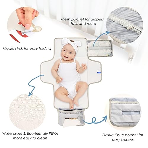 Miniatura 3 de Kigai Mushroom Portable Changing Pad Travel Waterproof Foldable Baby Changing Pad Baby Diaper Mat for Newborn Girls and Boys