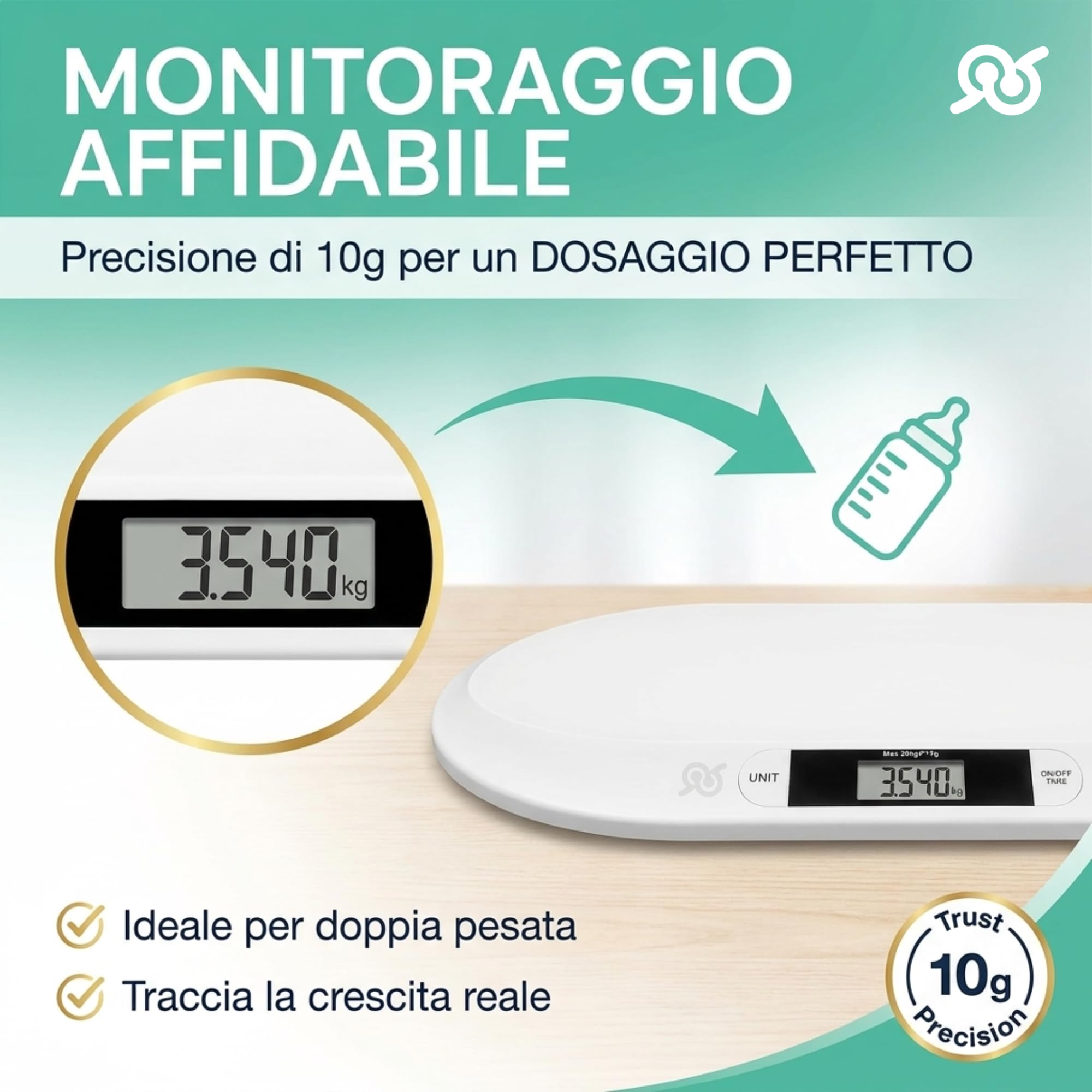 Bilancia Neonato Digital Display LCD Tara Kg Lb Precisione 10G Piattaforma Curva