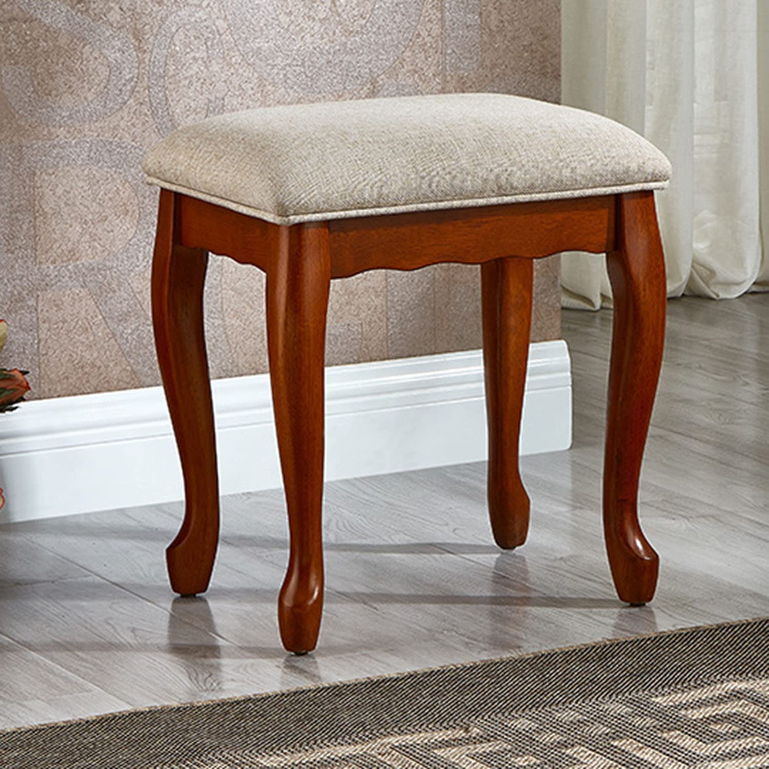 Taburete de tocador retro de madera con asiento acolchado grande para piano