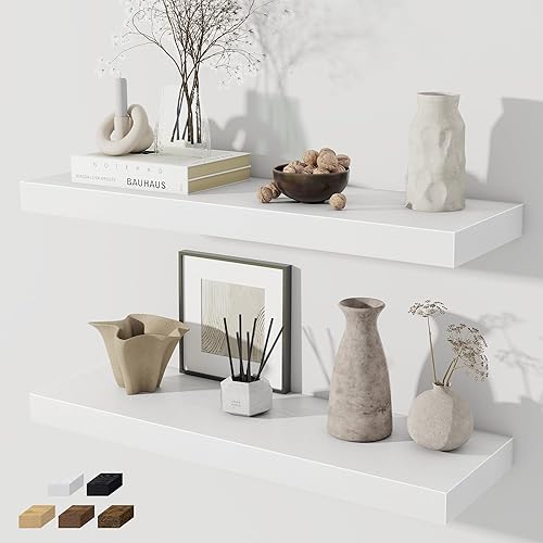 Miniatura 51 de Estantes flotantes para pared, juego de 2 estantes flotantes de 28 pulgadas, estante de madera rústica montado en la pared para baño, sala de estar,
