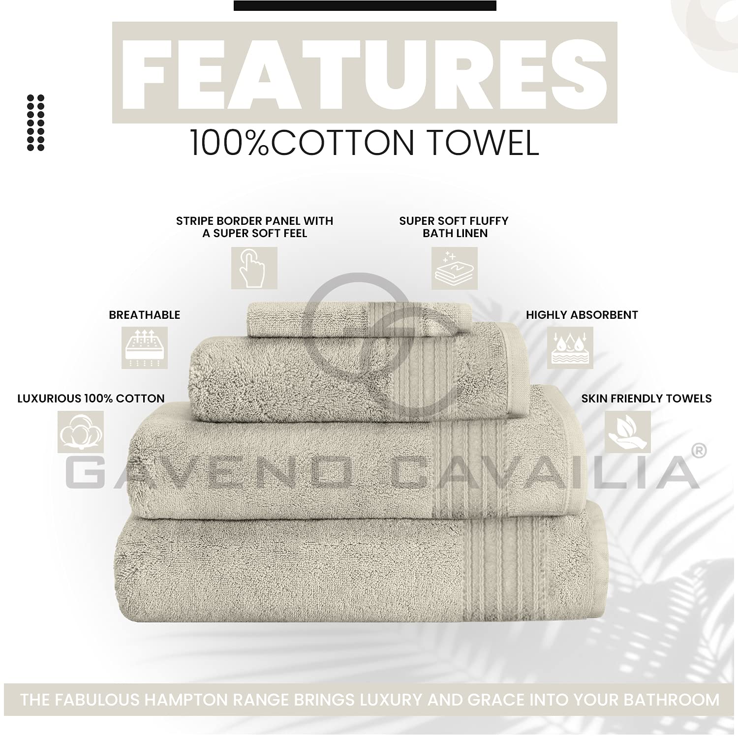 GC GAVENO CAVAILIA New Hampton Hand Towels, Ultra Soft Extra Absorbent Pack of 4 Luxury Towel Set, 100% Ringspun Cotton, Cream, 4PK - Image 2