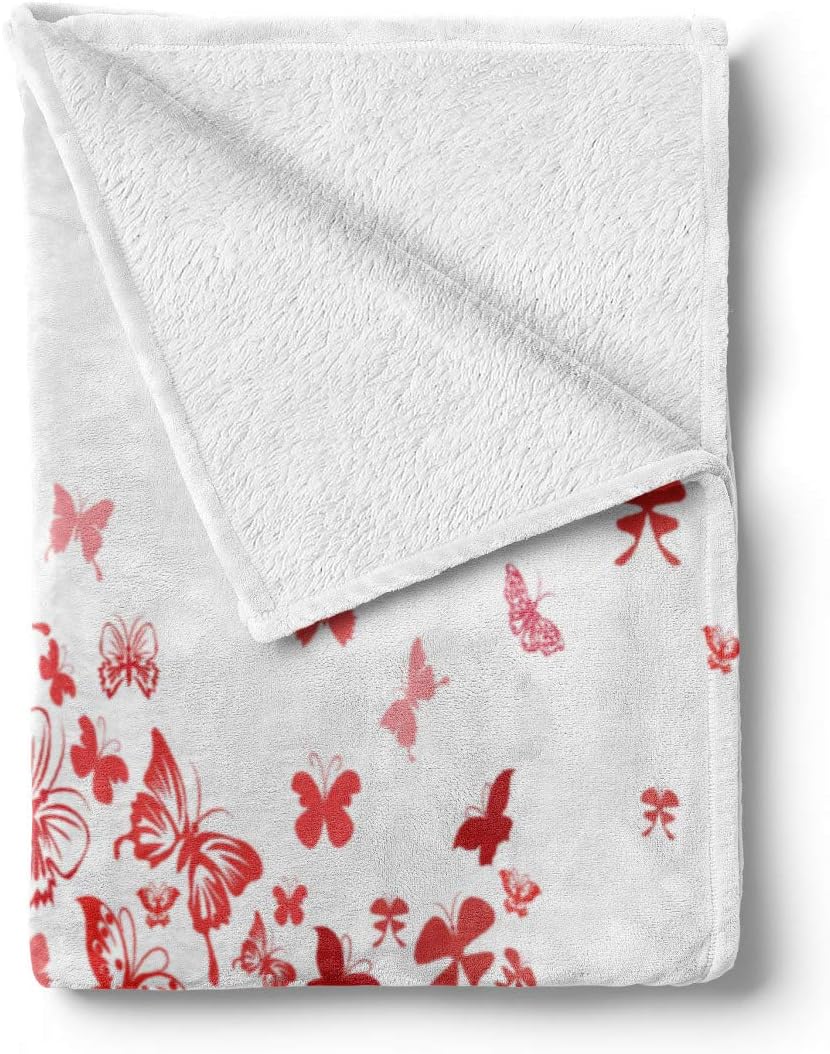 Lunarable Love Throw Blanket, Butterfly Heart for Valentine's Day Anniversary Illustration Celebration Theme Art, Flannel Fleece Accent Piece Soft Couch Cover for Adults, 50" x 60", Coral Ruby