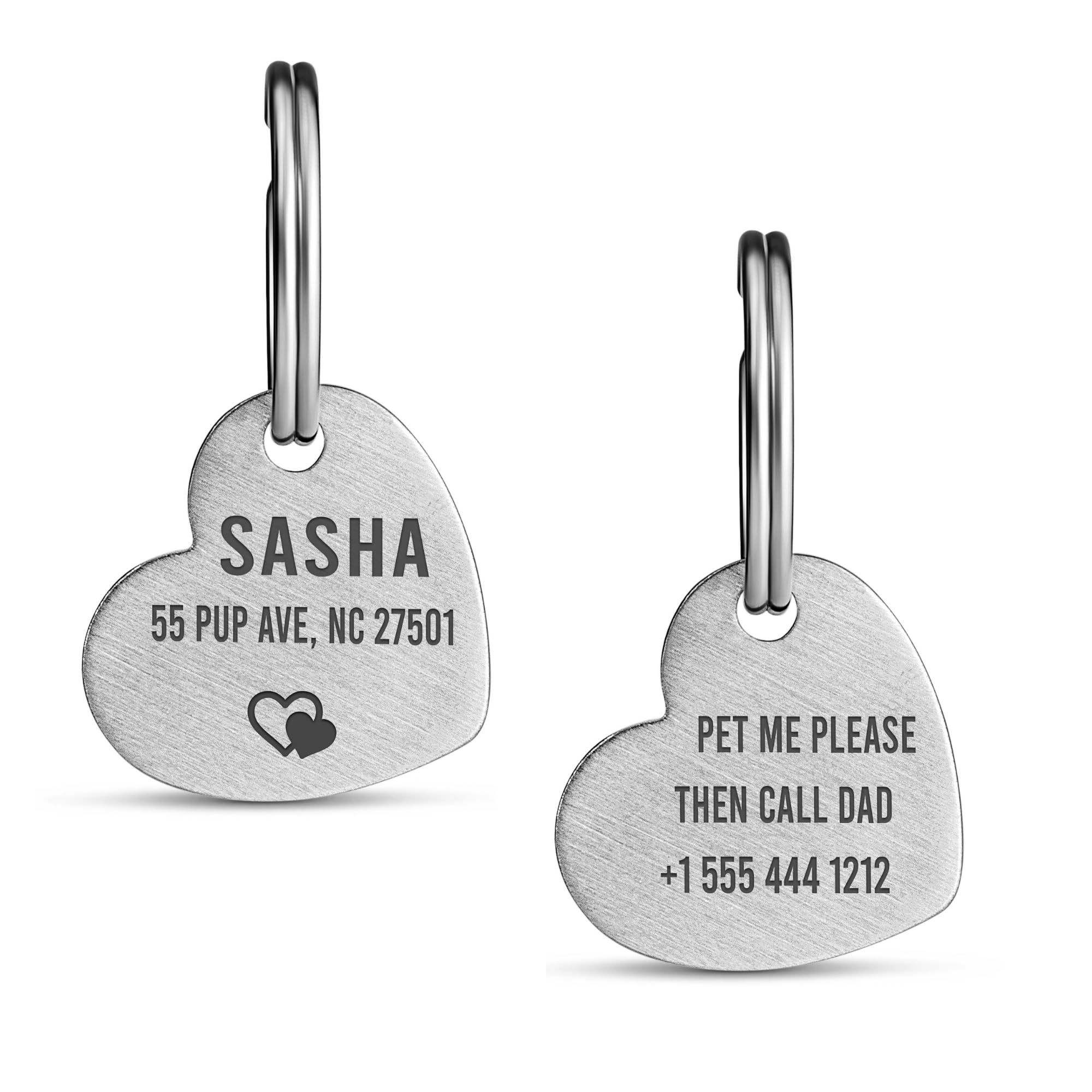Personalised Heart Shaped Pet Tag for Dogs & Cats – Custom Engraved Stainless Steel Pets ID Name Tag – Durable Double-Sided Identity Tags – Puppy Kitten Collar Accessories