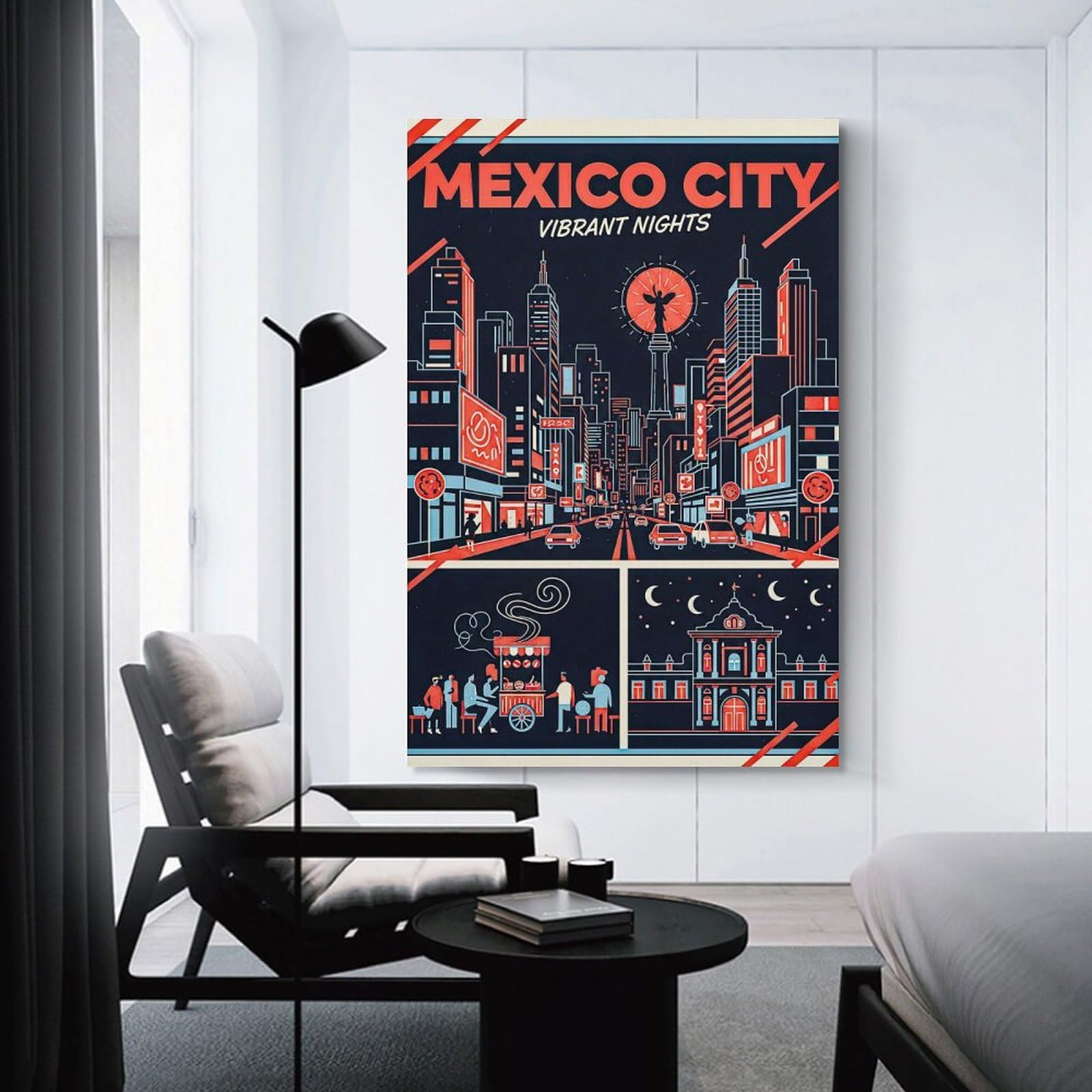 Junmoney Mexico City Vibrant Nights Decorative Wall Artwork 12x18inch(30x45cm), for Living Room, Bedroom, Office Or Hallway, Decorative Artwork with Broad Appeal