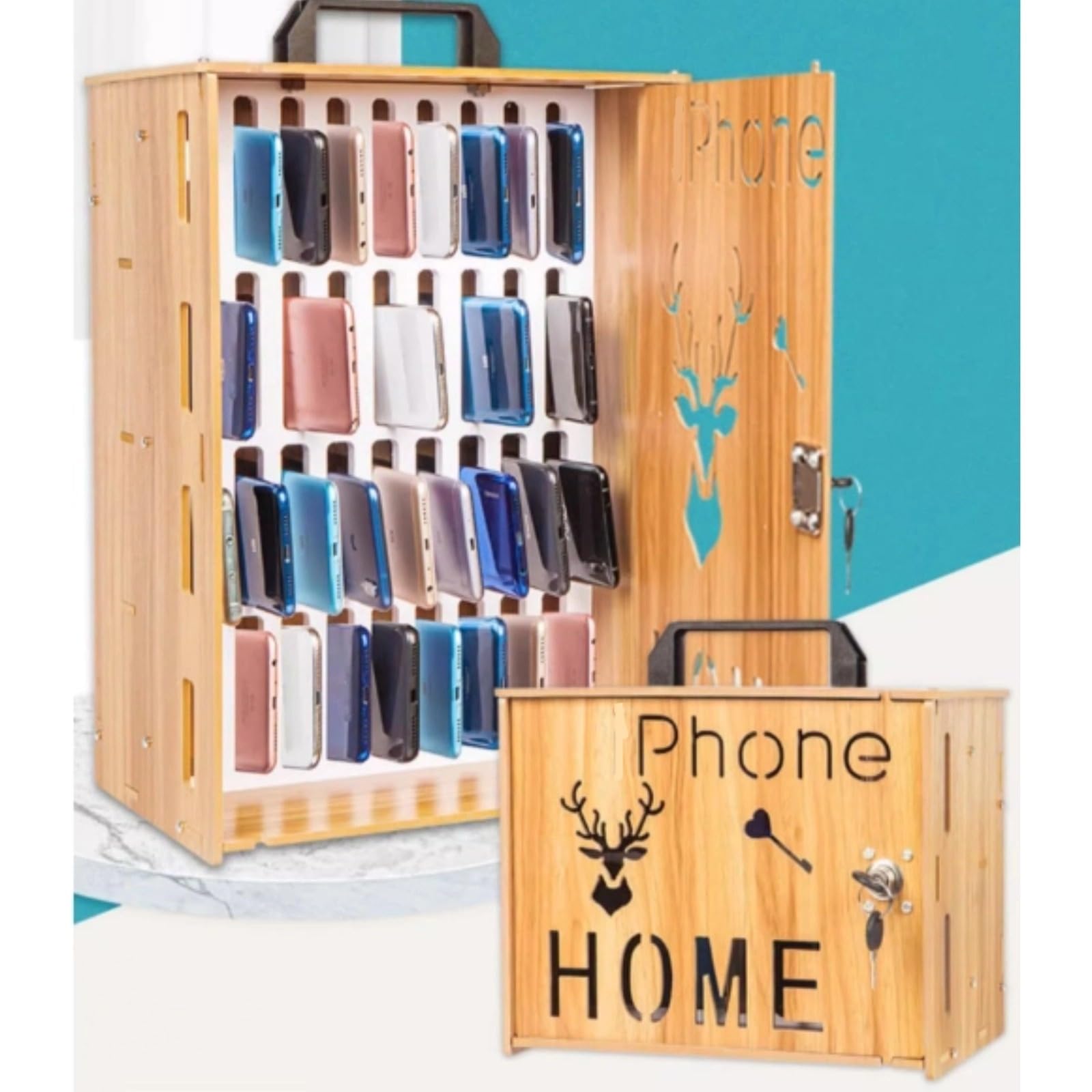 Armario para móviles 16/36 Compartimentos Armario para móviles de Madera para Estudiantes Caja con Cerradura Armario para móviles para empleados(16)
