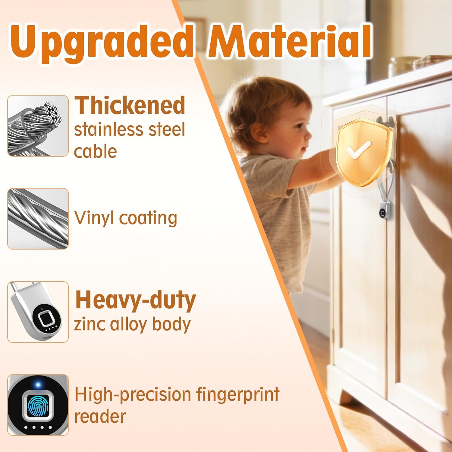 Bestkid Fingerprint Cable Lock, Childproof Fingerprint Padlock Bluetooth APP Contral, 15'' Waterproof Keyless Smart Small Lock Anti Theft for Fridge, Gate, Fence, Home, Office, Silver