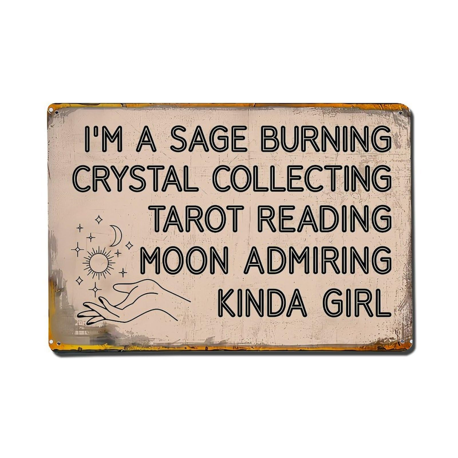 Jdfenggu Vintage Sage Burning Crystal Collecting Tarot Retro Metal Tin Sign, Metal Poster For Bar, Home, Man Cave, Kitchen, Laundry Room Art Decor 8X12 Inch