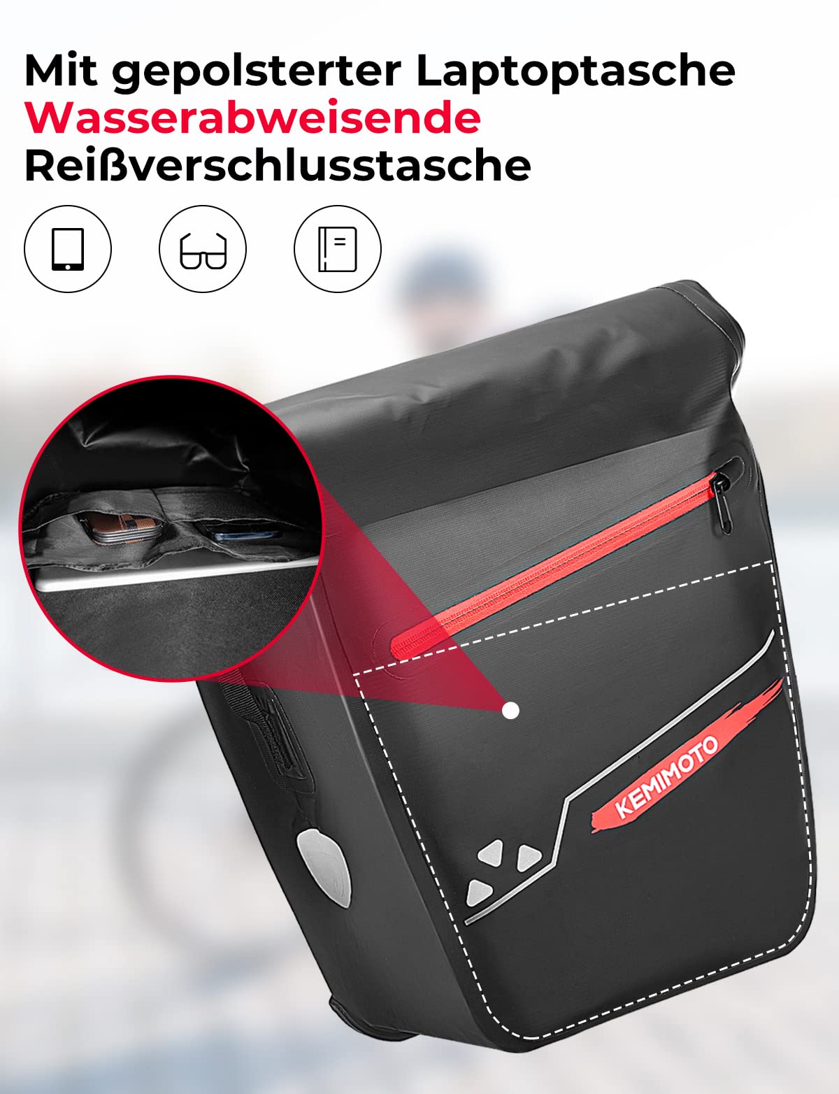 KEMIMOTO Fietstassen Combo 3-in-1, fietszadeltas met waterdichte
