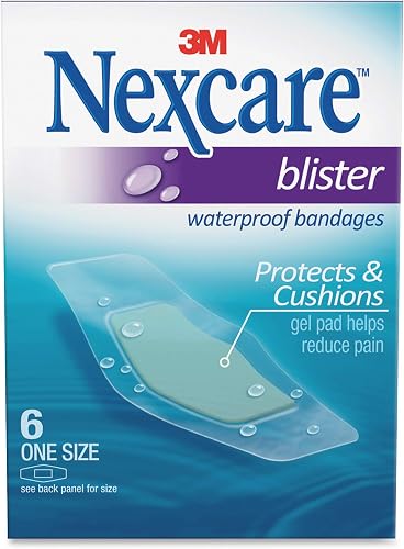 Nexcare Blister Waterproof Bandages/plasters 26x57mm, 6 units/pack | Latex-free | Water-resistant, stays on with hand washing | Breathable and flexible fabric | Pain-free removal| Holds up to 24 hours