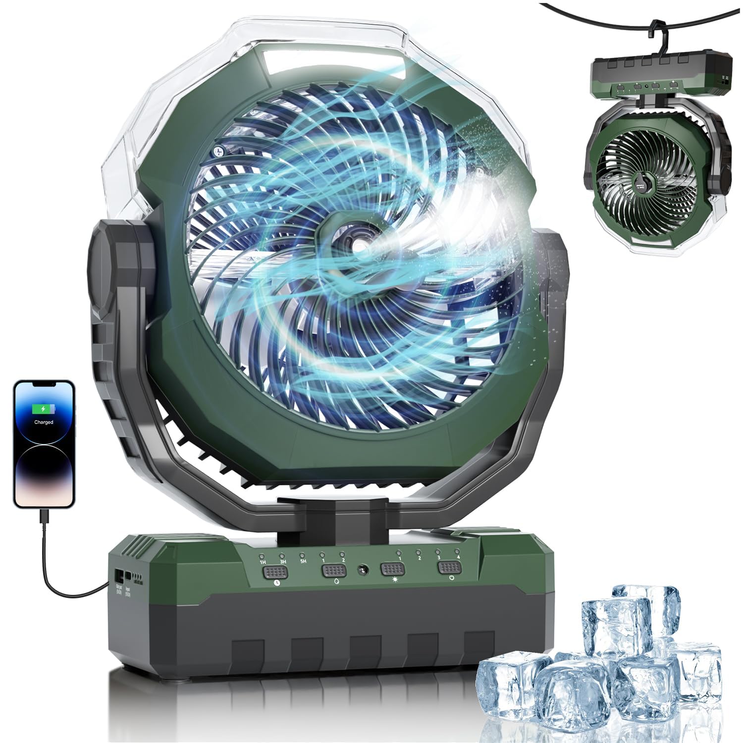 Photo 1 of Portable Misting Fan 460ml Large Tank,24000mAh Rechargeable Battery Powered Camping Fan with 2 Meters Spray,Light & Remote,Jobsite Beach Summer Essentials,Mist Fans for Indoor,Outdoor, Patios, Travel