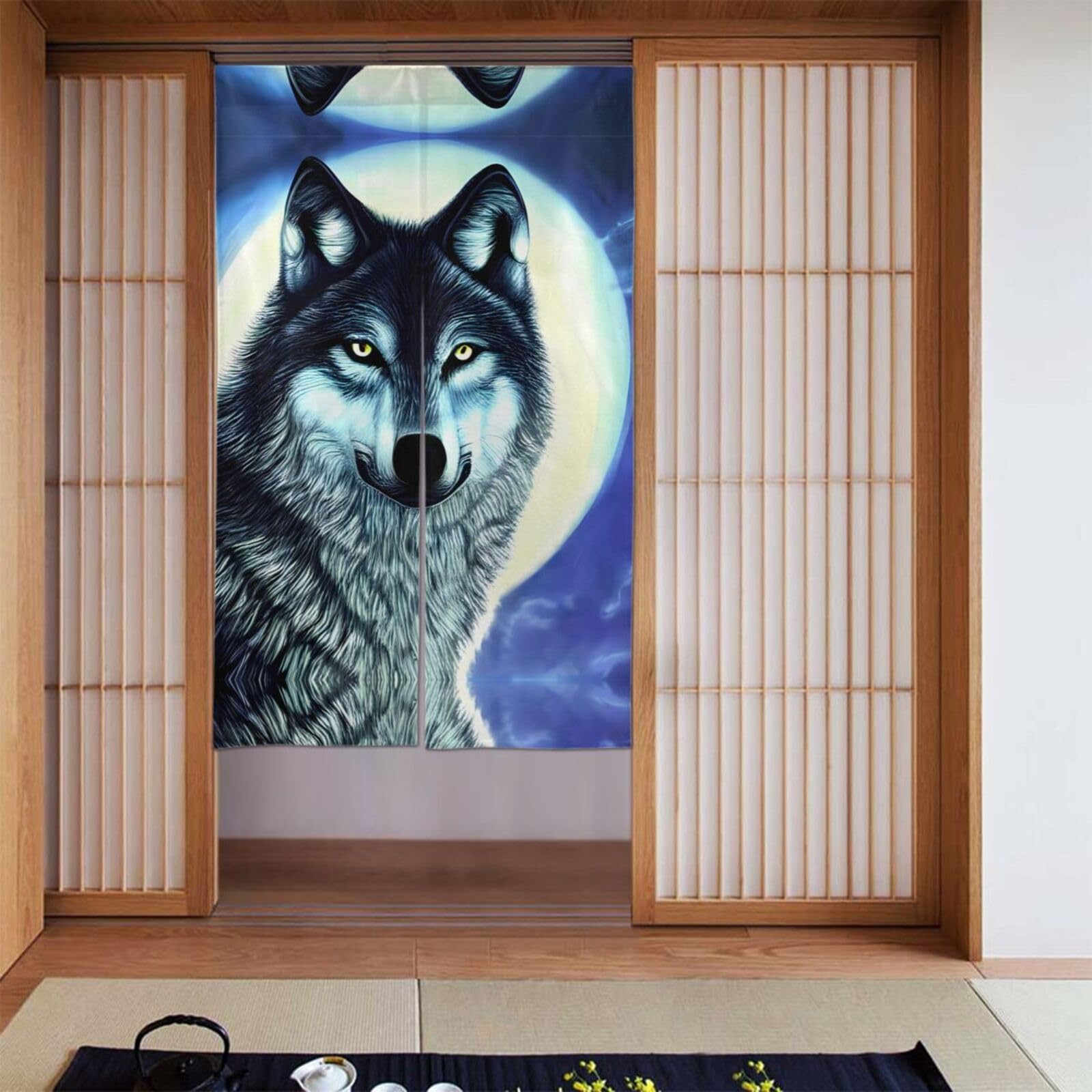 Rideaux occultants contre la lumière du jour BROLEO motif loup de nuit