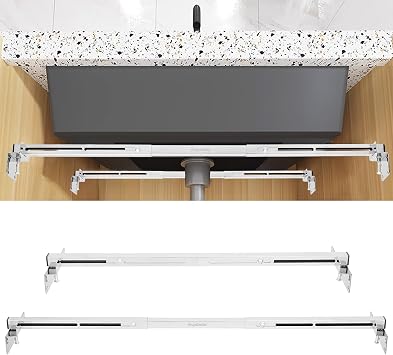 Undermount Sink Support Brackets Adjustable Stainless Steel Brackets & Support Pole for Heavy Duty Undermount Kitchen Sink, 28-37inches