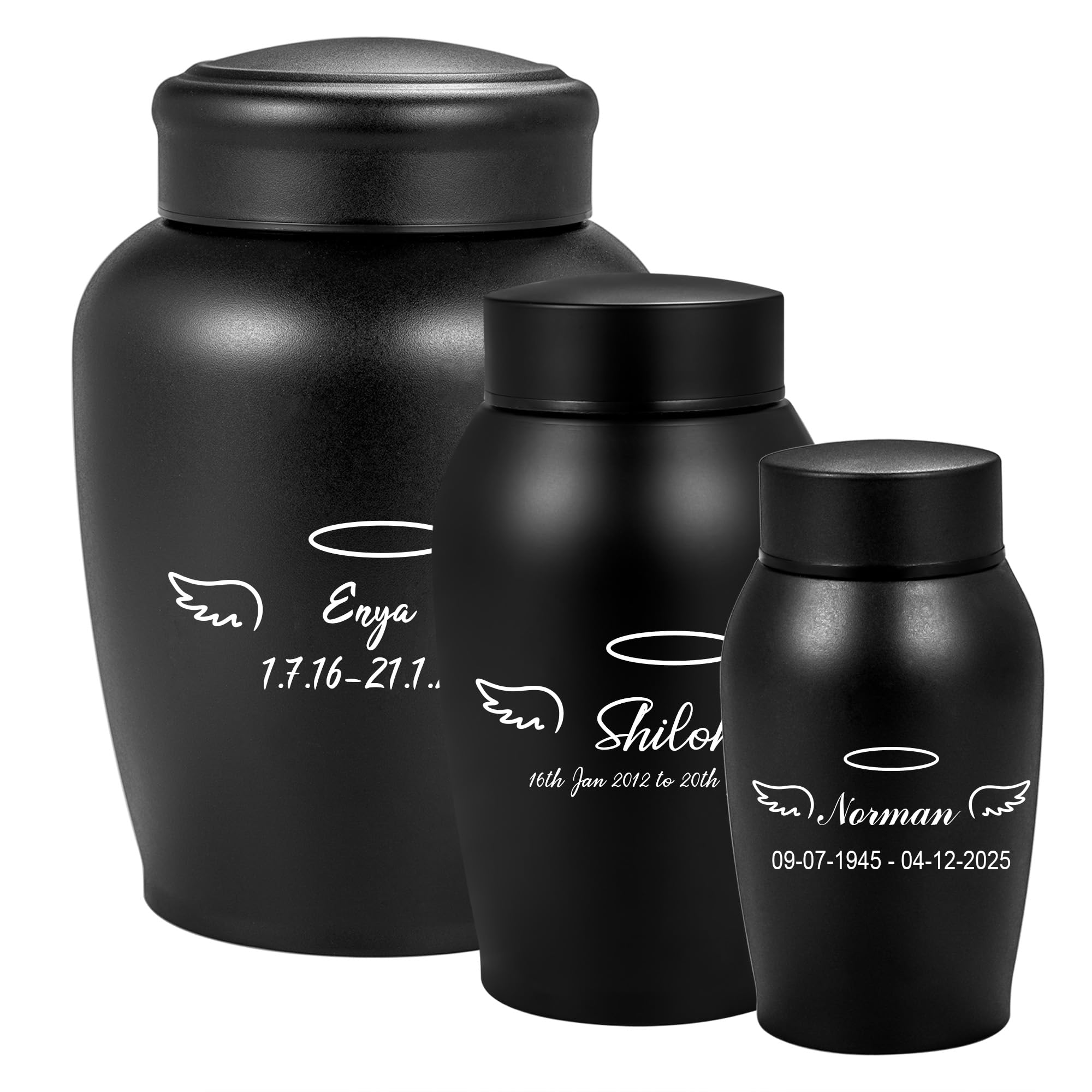 MQIGO Personalised Memorial Urn for Dog & Cat Ashes - Halo Wings Cremation Keepsake with Custom Text Engraving, Sympathy Gift