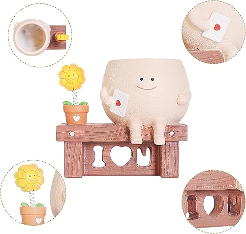 Miniatura 4 de NINIPAPA Divertidas macetas de cara bonita, maceta sonriente, maceta de girasol para plantas de interior, macetas únicas para suculentas de cactus,