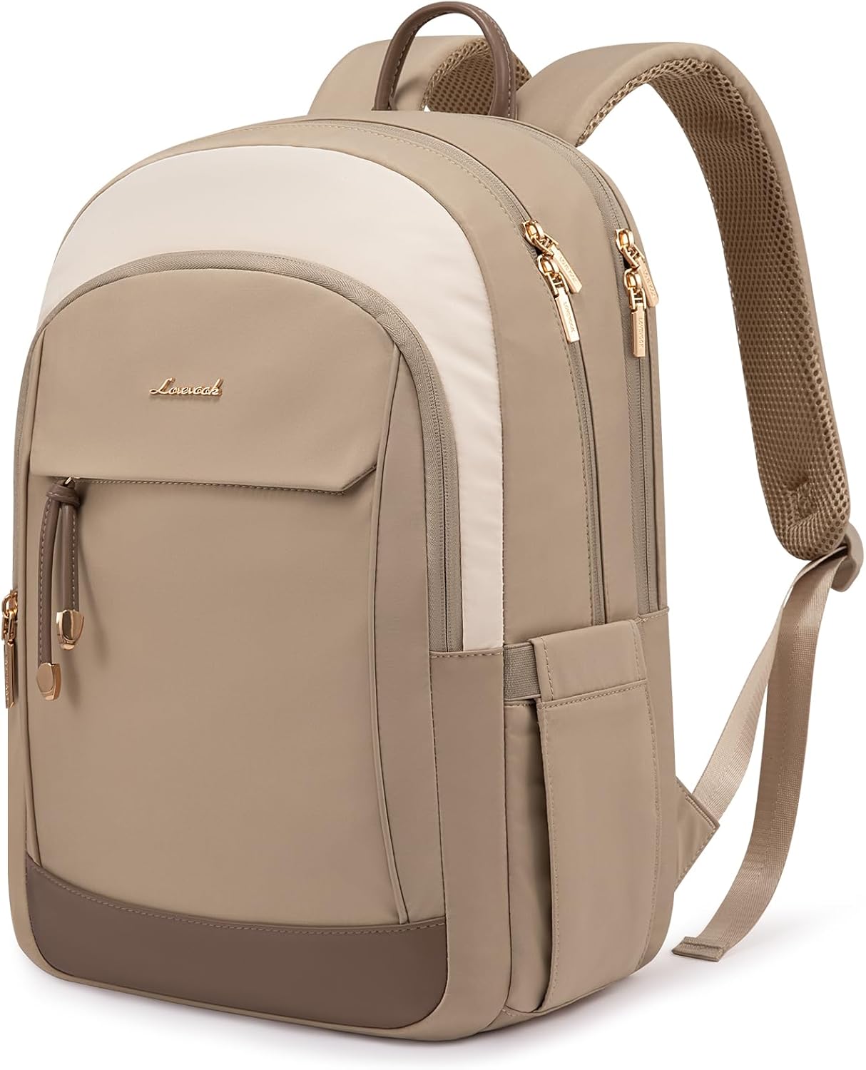 LOVEVOOK Laptop Backpack for Women, 15.6 inch Waterproof College Backpack Woman with Laptop Compartment Computer Bag Travel Backpack Purse, Large Black Computer Daypack for Work Casual, Beige Khaki
