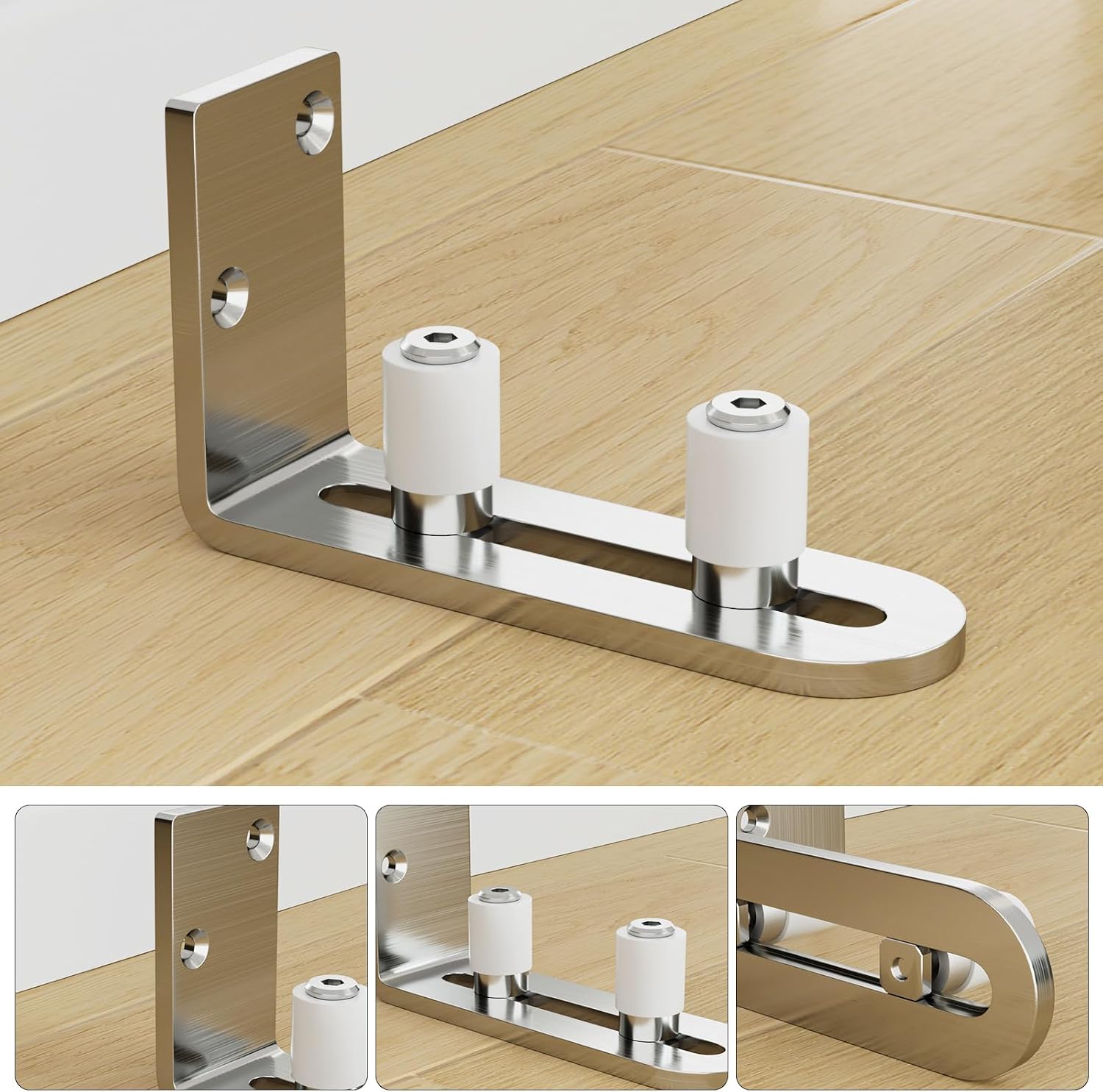 CCJH Barn Door Floor Guide Stainless Steel Adjustable Sliding Door Bottom Guide Ball Bearing Wall Mount- Non-Scratch