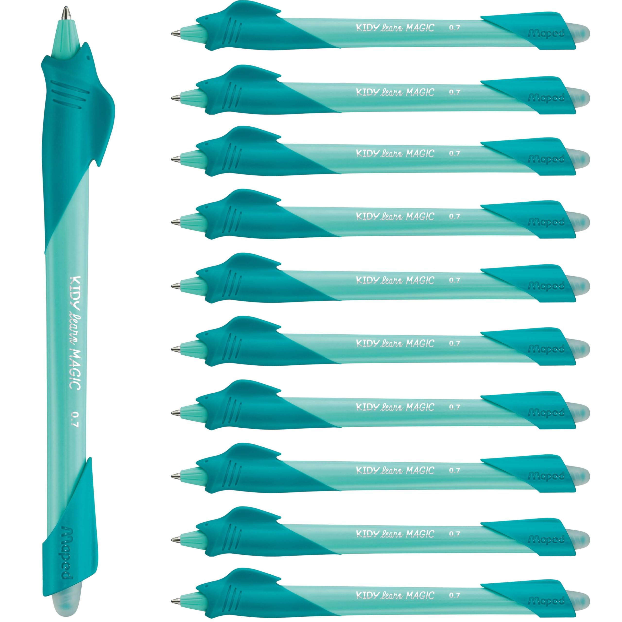 Maped - Kidy Learn Erasable Pen Box of 12 - Children's Shark Animal Pen with Built-in Eraser - Refillable and Ergonomic - Learning to Write - Elementary School Supplies