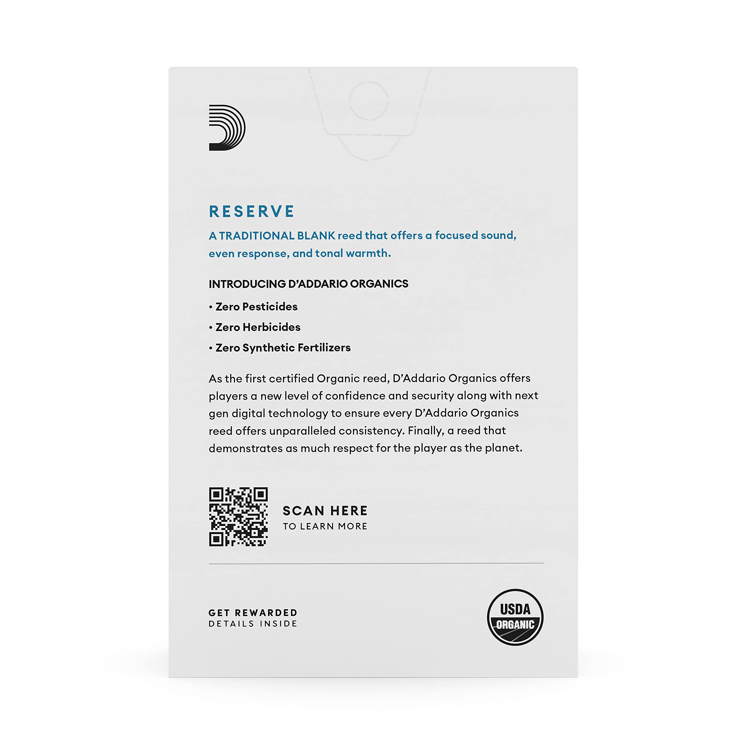 D'Addario Organic Reserve Stroiki Klarnet Bb Twardość 4.0+, 10 Sztuk
