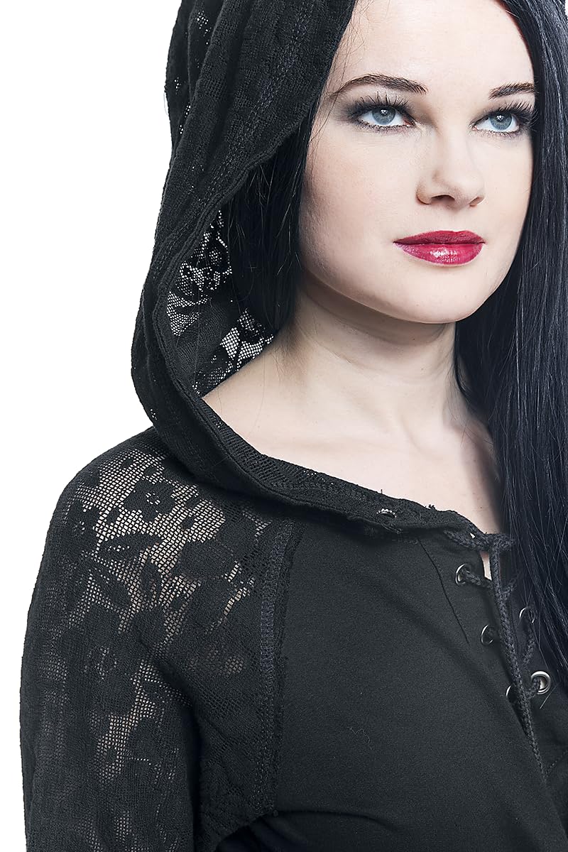 Gothicana by EMP Damen schwarzer Kapuzenpullover mit Spitze