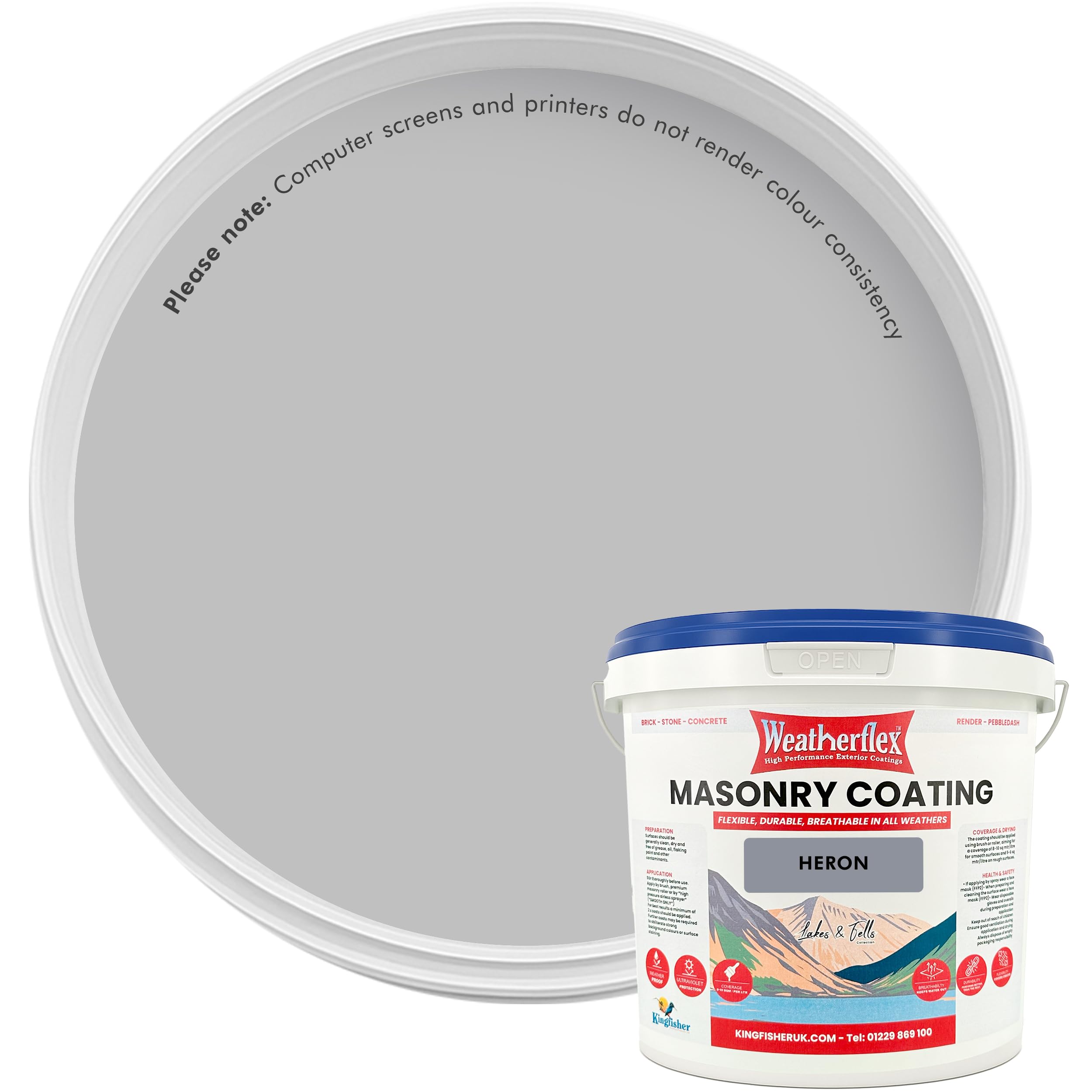 Kingfisher Weatherflex Masonry Paint 10L | Waterproof & Non-Toxic Outdoor Paint for Brick, Stone, Concrete and More | Ultra-Flexible, Crack Resistant & Breathable for Extreme Weather | Heron