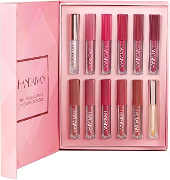 12 Colors Nude Liquid Lipstick Makeup Set, Matte Long-Lasting Lip Kit