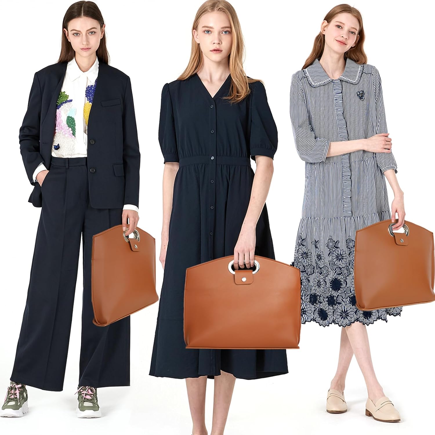 2PCS Laptop Bag for Women, Waterproof Leather 14-16In for Laptops and iPad Cases, Work Tote Bag Briefcase for Women - Image 2