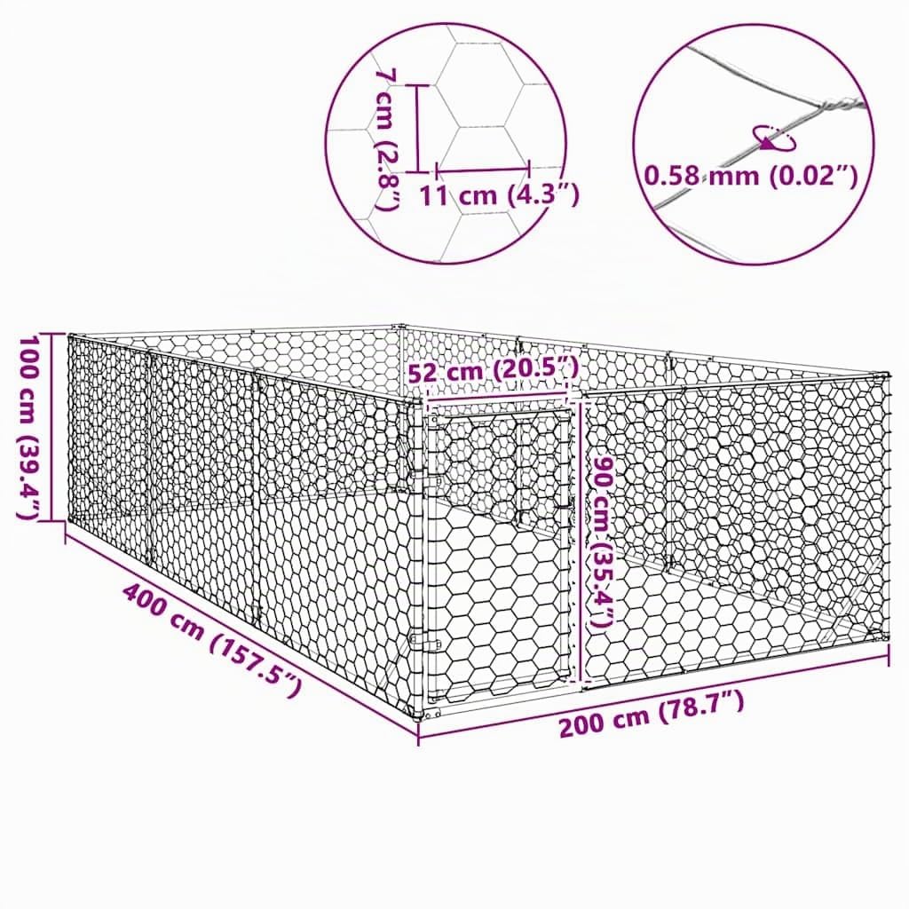 vidaXL Cuccia per Cani da Esterno con Porta 2x4x1 m in Acciaio zincato