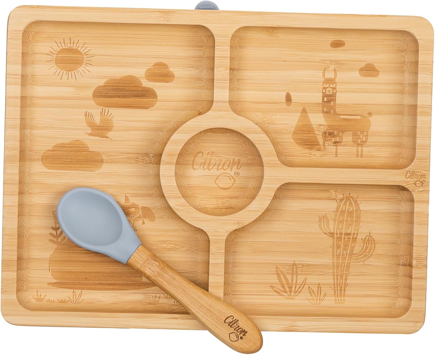 Citron Citron Bölmeli Vakum Tabanlı Organik Bambu Kare Yemek Takımı 1073582