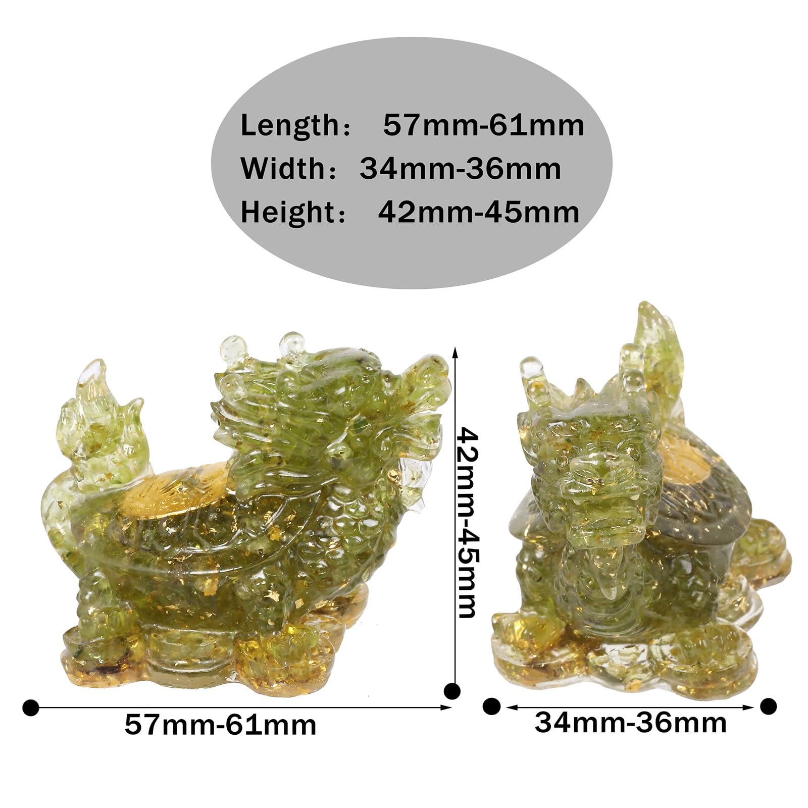 KYEYGWO Pack of 2 Dragon Turtle Crystal Statue Resin Animal Figures Collectible Figurine Feng Shui Ornament for Prosperity Wealth Good Luck Peridot - Image 3