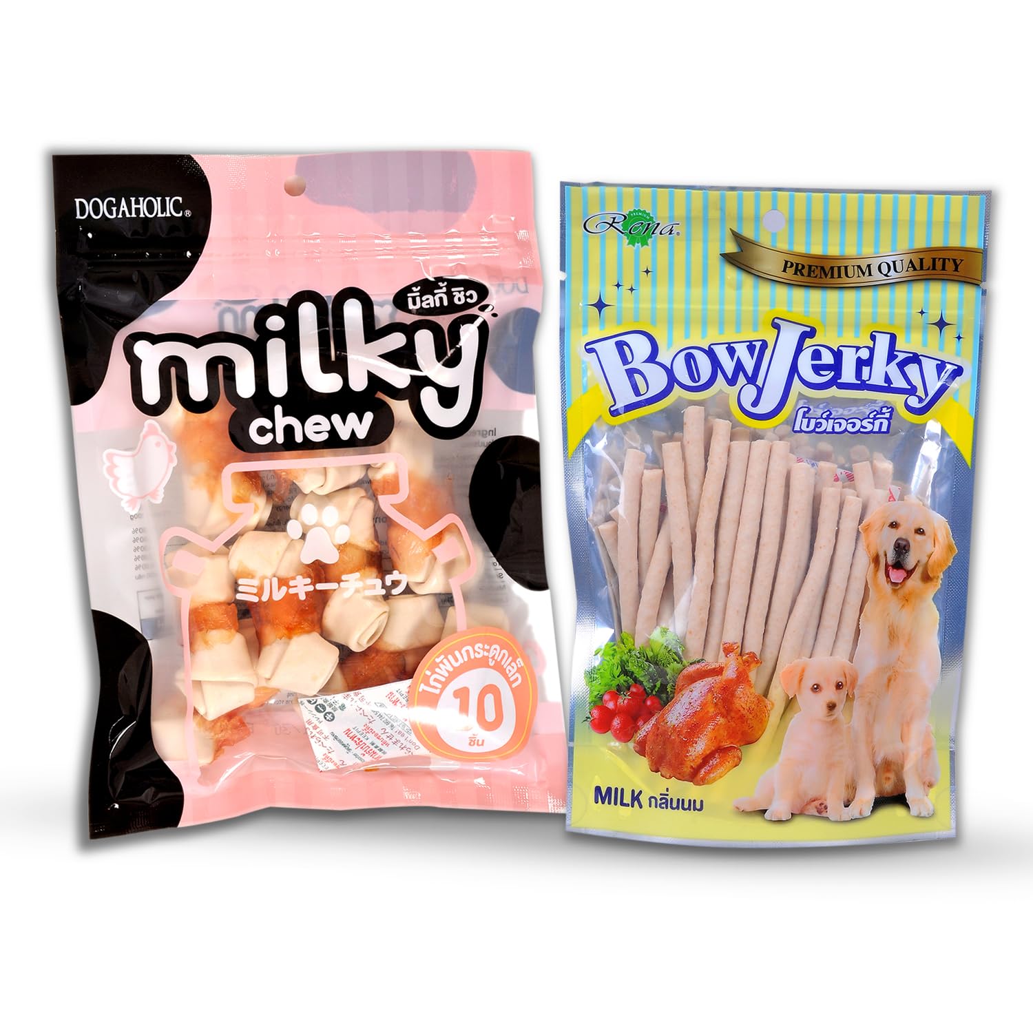 Dog Treats Combo: Dogaholic Milky Chew Chicken & Milk Flavored Bone Style Snacks, 10 pc and Bow Jerky Milk Stick, 200g – Suitable for All Dog Breeds (B08MW8527N) Amazon Price History, Amazon Price Tracker