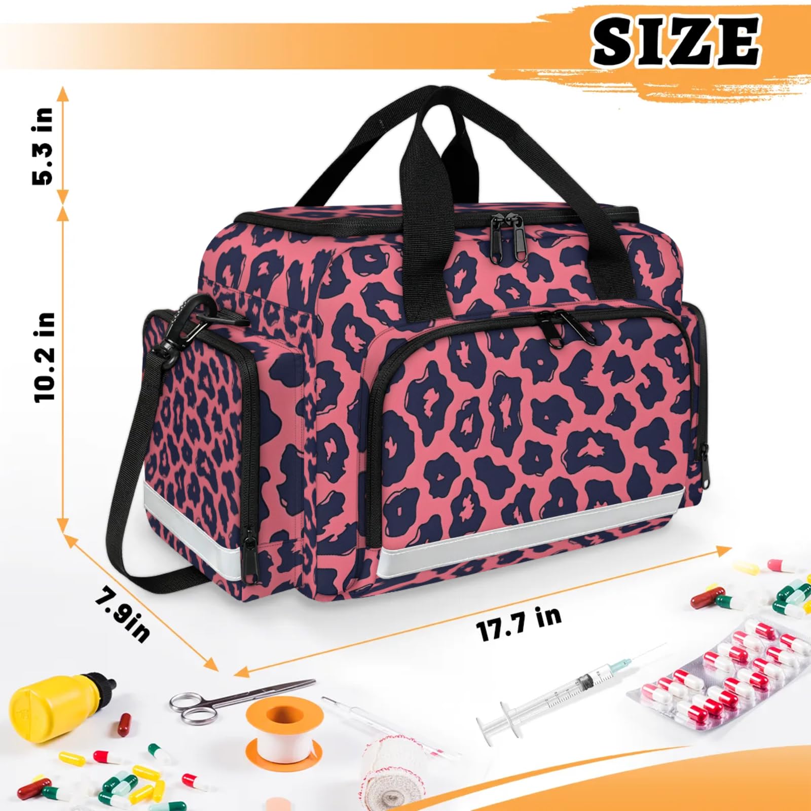 GzLeyigou First Aid Bags Empty, Glamorous Leopard Print Emergency Bag First Aid Kit Multiple Compartment Kit Carrier On Call Trauma Bag For Paramedics Emergency Medical Supplies Kit