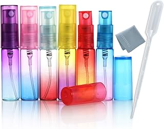 12PCS Mini 5ml Colorful Glass Refillable Atomizer Perfume Empty Bottle Fine Mist Atomizer Pump Spray for Travel with Glass Clean Cloth 3Ml Pipette Dropper