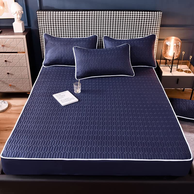 Labymos factory direct supply quilted mattress three-piece non-slip dust-proof bedspread all-inclusive protective cover bedding wholesale dark blue one owcase