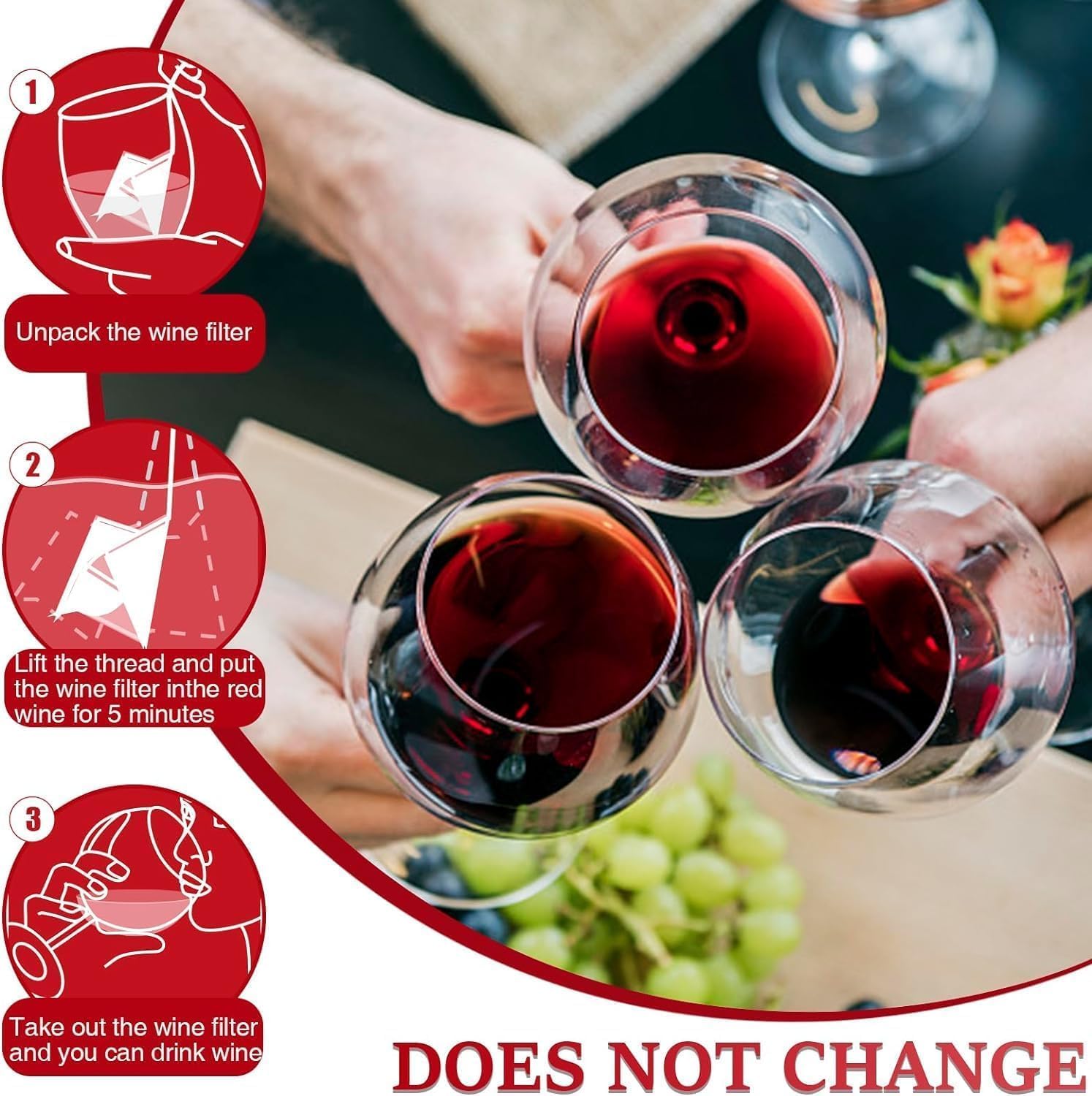 Lot de 24 filtres à vin - Purificateur de vin - Élimine les histamines et le sulfite, prévient les sensibilités du vin