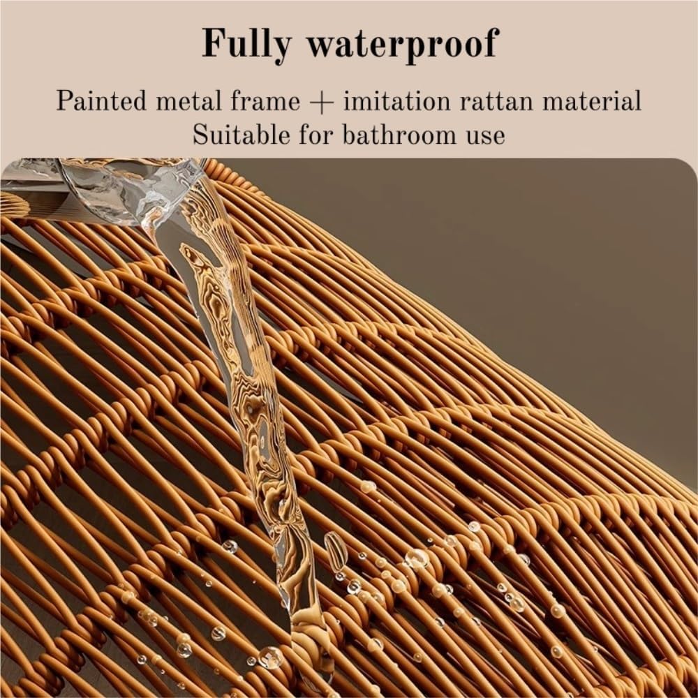 Hand-Woven Laundry Basket, Metal Frame Laundry Hamper, Faux Rattan Clothes Hamper, Round Storage Basket, Multifunctional Laundry Bin for Bathroom, Bedroom(31cm/12.2in)