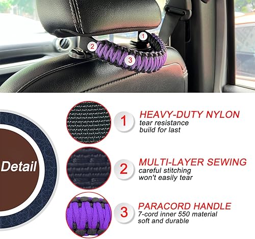 Miniatura 3 de Asas de agarre para reposacabezas (púrpura), asas de agarre para reposacabezas de paracaídas para Jeep Tacoma Bronco 4Runner, asas de agarre