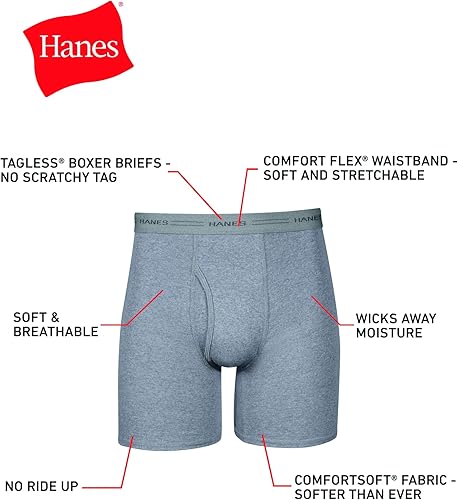 Miniatura 4 de Hanes Paquete de calzoncillos tipo bóxer para hombre, de algodón fresco y transpirable, absorbe la humedad para hombre, sin enrollamiento