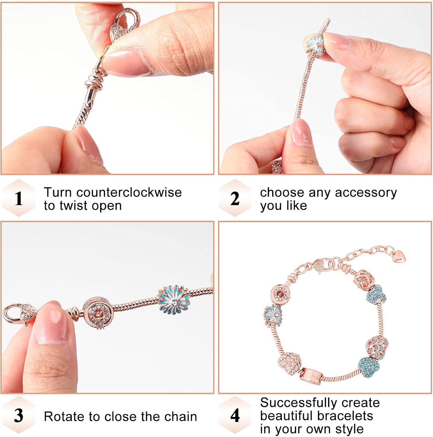 Junkin 12 Pcs Snake Chain Charm Bracelet with Heart Lobster Clasp Extender Adjustable Christmas DIY Metal Bracelet Chain for Women Jewelry Making Gifts Supplies 7.87 Inches - Image 7