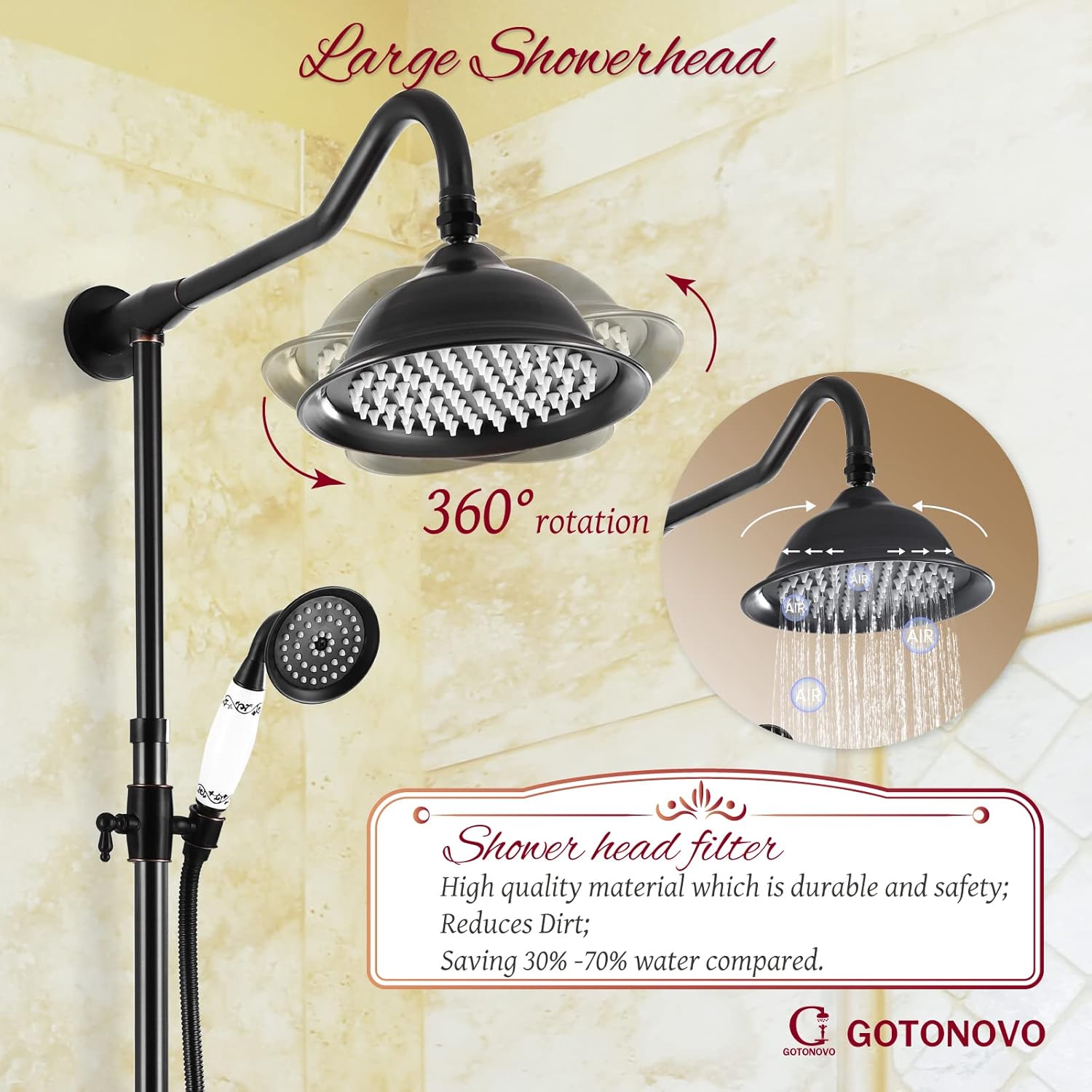Rеvіеw Prоduсt Shower Faucet Set Oil Rubbed Bronze Shower System 8 Rain Shower 2 Double Knobs Handle Triple Function Tub Spout Shower Fixture Combo Unit Set