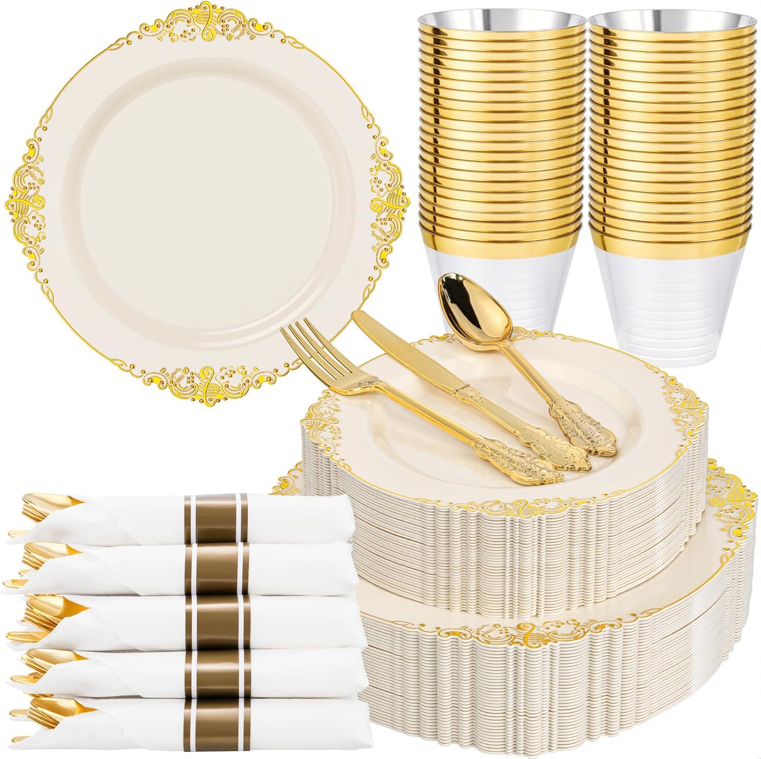 Elegant Green Gold Disposable Plates -12