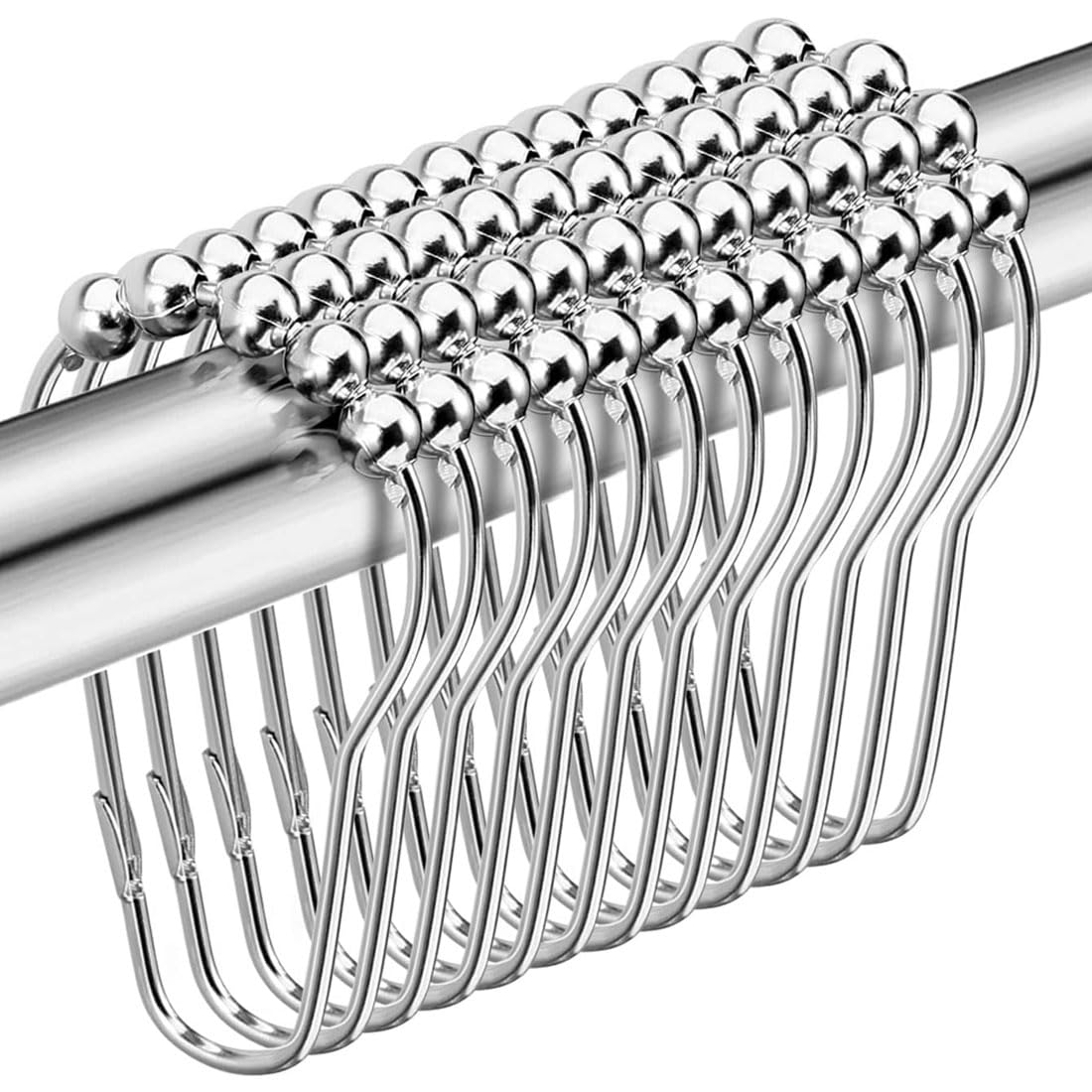 Set Di 24 Anelli Per Tenda Doccia In Acciaio Inox - Ganci A Scatto Per Tende Con Diametro 50mm - Colore Nero - Foto 2