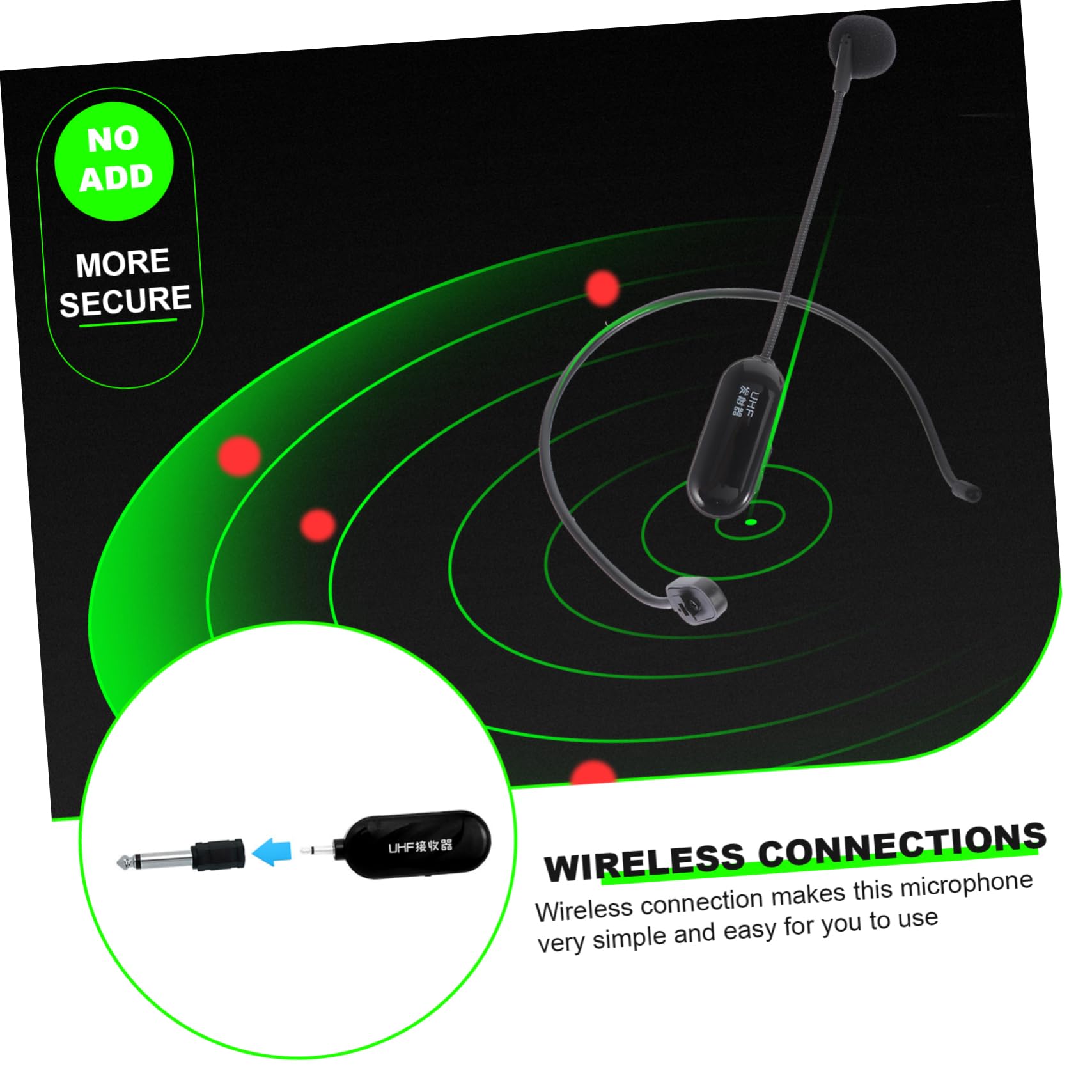 Kisangel Micrófono Inalámbrico UHF 720-820mhz Negro Auriculares