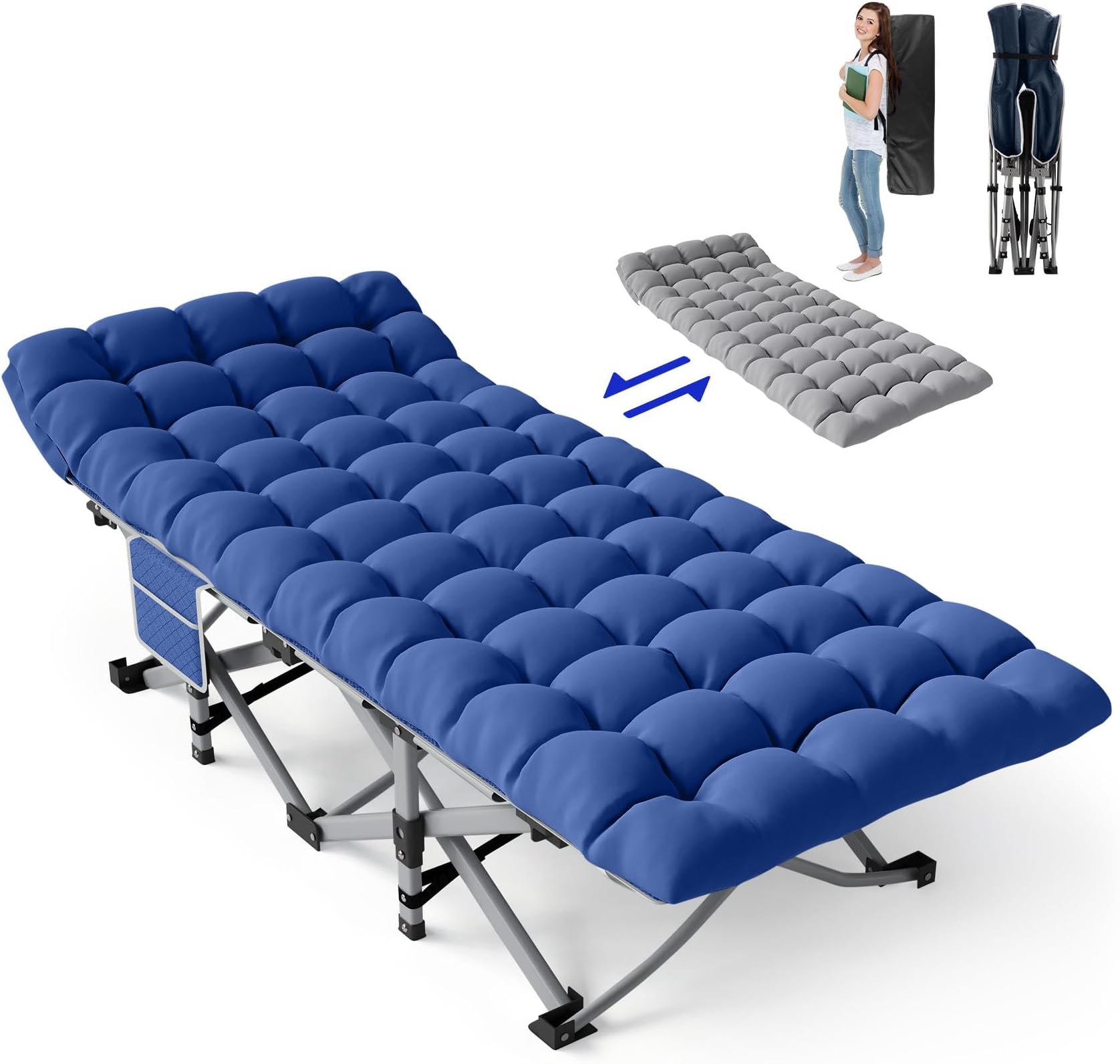 Slendor Folding Camp Cot for Adults - Portable Sleeping Cot with Mattress for Home, Office, Beach, Garden, Fishing - Max Load 800 lbs