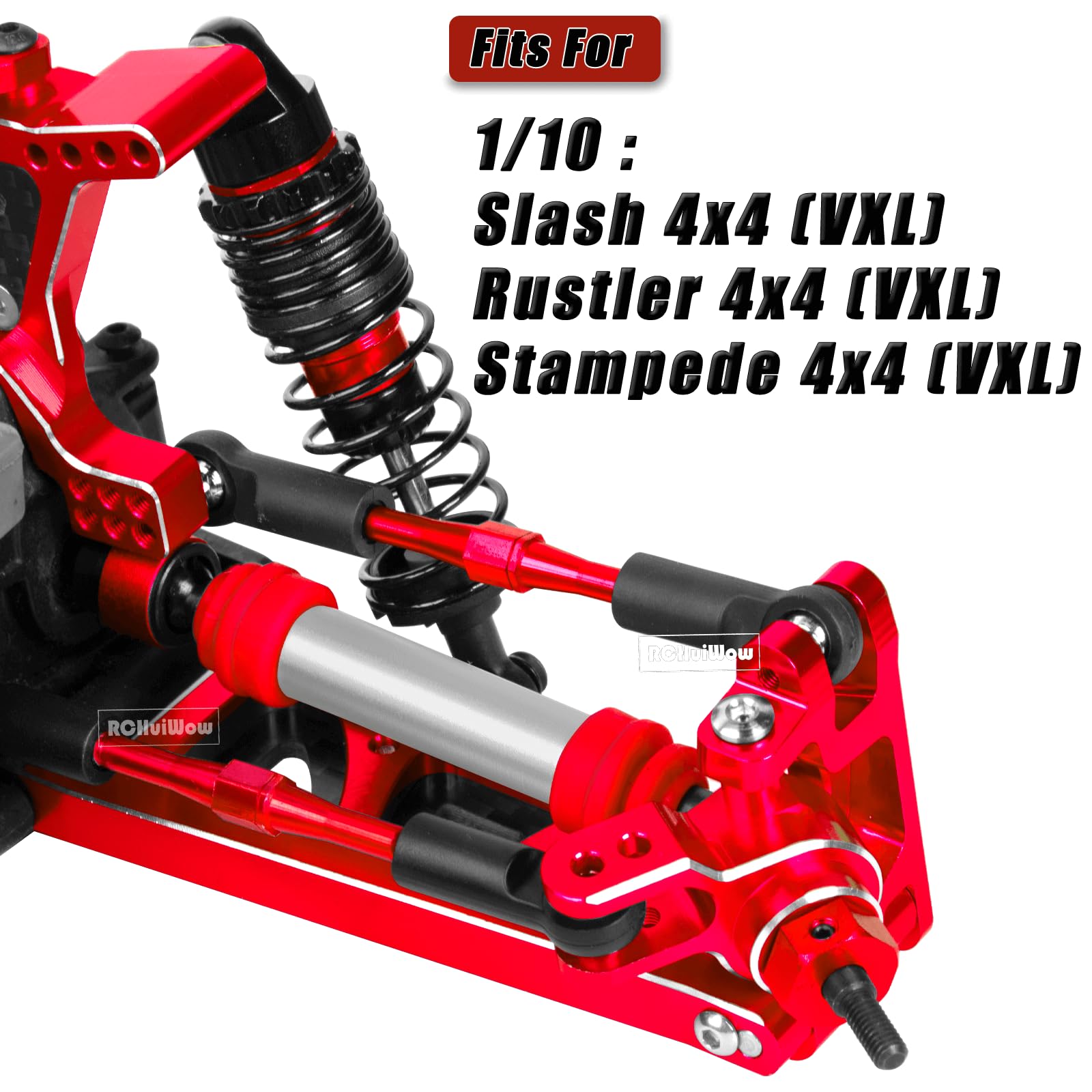 RCHuiWow Driveshafts CVD Upgrades Part for 1/10 Slash 4WD(vxl),Rustler 4WD(vxl),Stampede 4WD(vxl),Hard Steel Front Rear RC Axles Drive Shafts Hops Up,4pcs,Red
