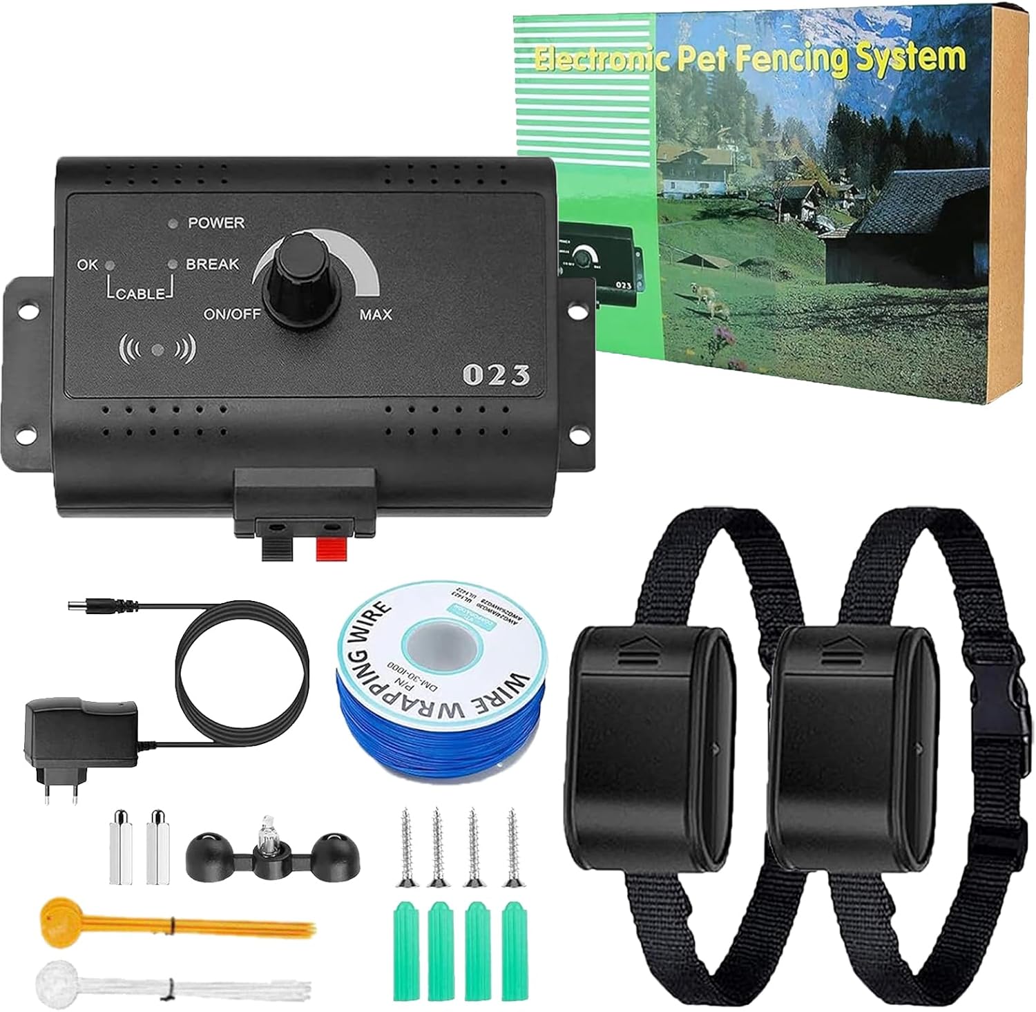 Electric Wireless Dog Fence, Pet Boundary Containment System, In-ground/Aboveground Dog Fence, 984Ft Boundary Wire, Waterproof Training Collar, Shock/Tone Correction, Safe Effective,for2dogs