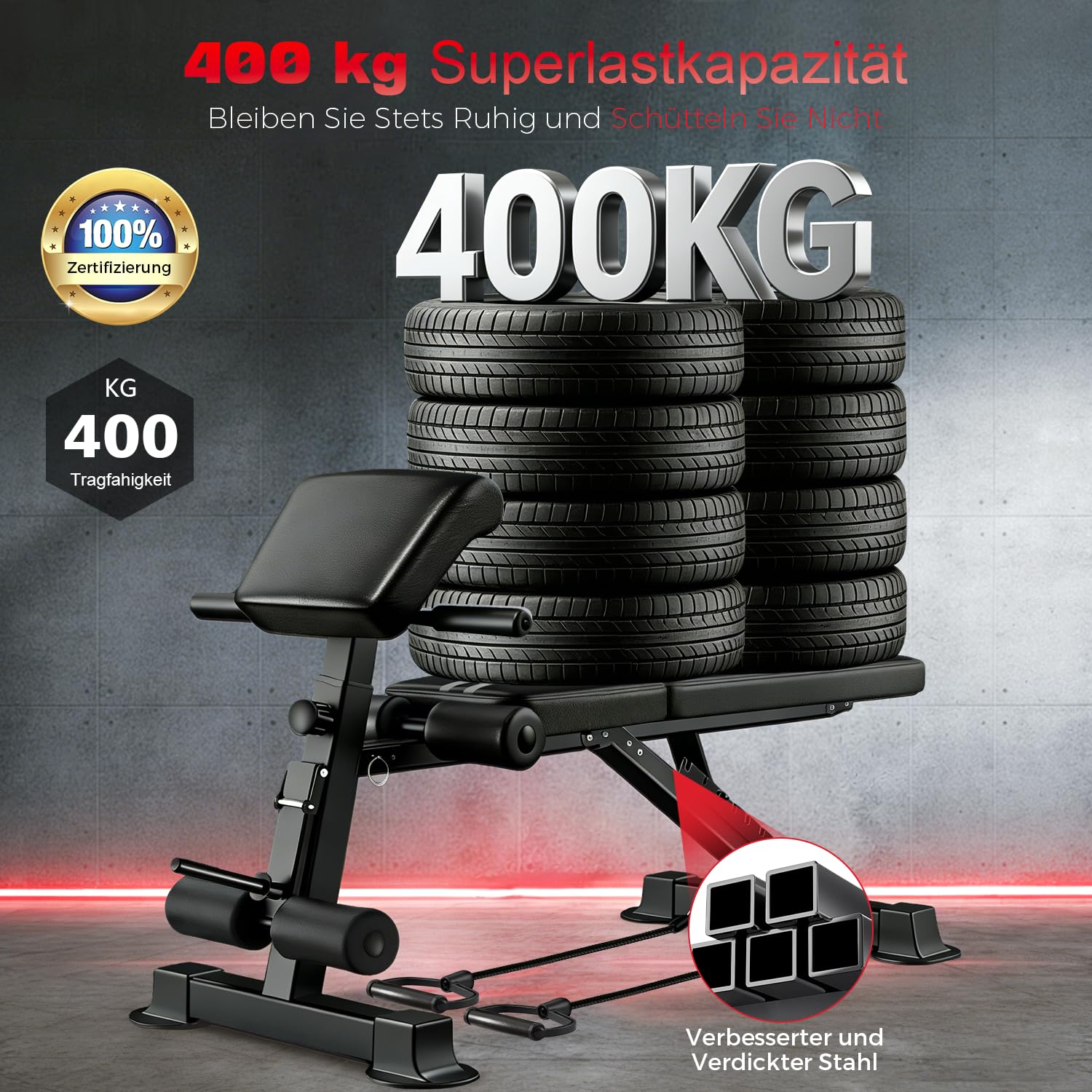 Hantelbank für Zuhause, Verstellbare&Klappbare Hantelbank Multifunktion, Belastung 400KG, Fitnessbank Verstellbarer mit 7-Fach Rückenlehne&3-Fach Sitz, Ganzkörpertraining Home Gym