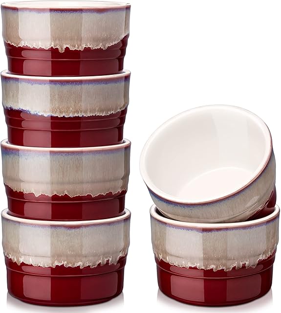 LOVECASA Stoneware Ramekin, 300ml Souffle Dishes, Ramekins Set of 6, Porcelain Colorful Souffle Dishes for Souffle Creme Brulee and Ice Cream (9.7cm)